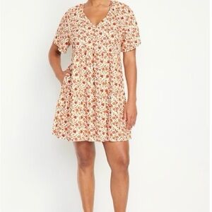 Old Navy Floral Mini Dress - Cream and Red